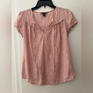 GAP Pink Short Sleeve Embroidered Blouse